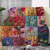 Couverture Patchwork Florale Vintage - Flanelle Douce à Carreaux pour Canapé/Lit/Voyage, Confortable Toutes Saisons, Cadeau avec Broderie