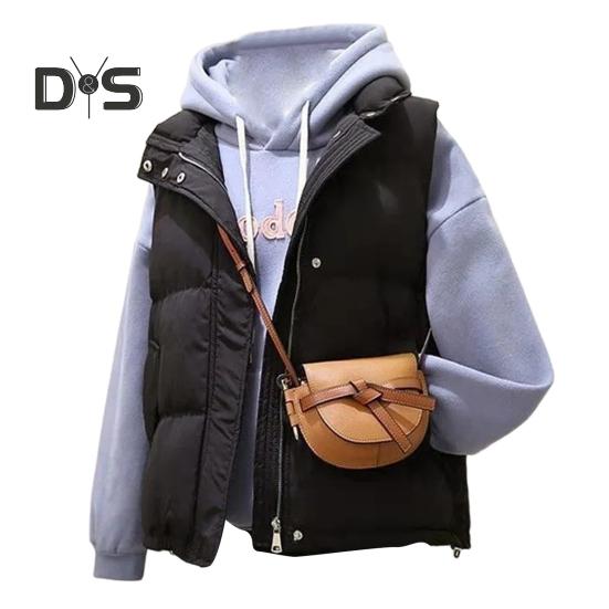 

Зимний женский жилет, пальто, утолщенный, с застежкой-молнией, воротником-стойкой, без рукавов, однотонный, непромокаемый, сохраняющий тепло, уличный пуховик XL чёрный