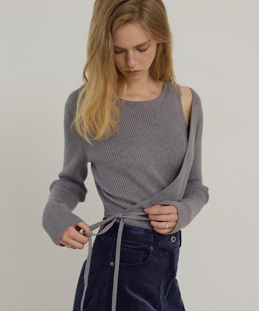CITYBREEZE Slim Fit Diagonal Wrap Ribbed Knit_Grey