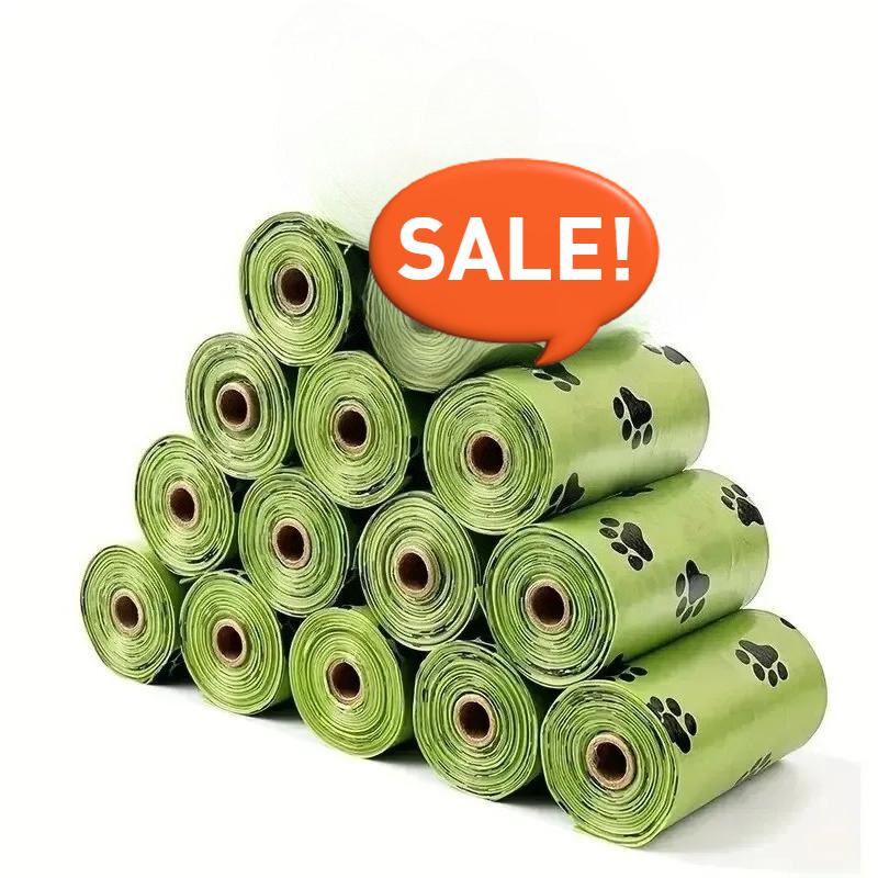 8/12 rouleaux sacs épais pour merde: anti-fuite pour chien, en plein air, motif empreinte vert