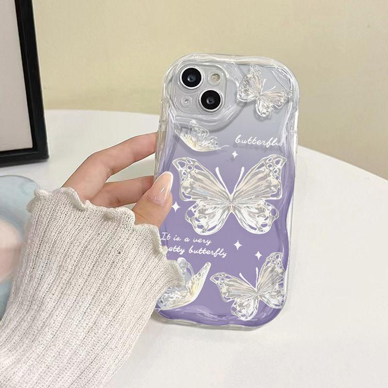 Purple glitter butterfly for iPhone15promax mobile phone case Apple 14 wave 12/13 soft case 11