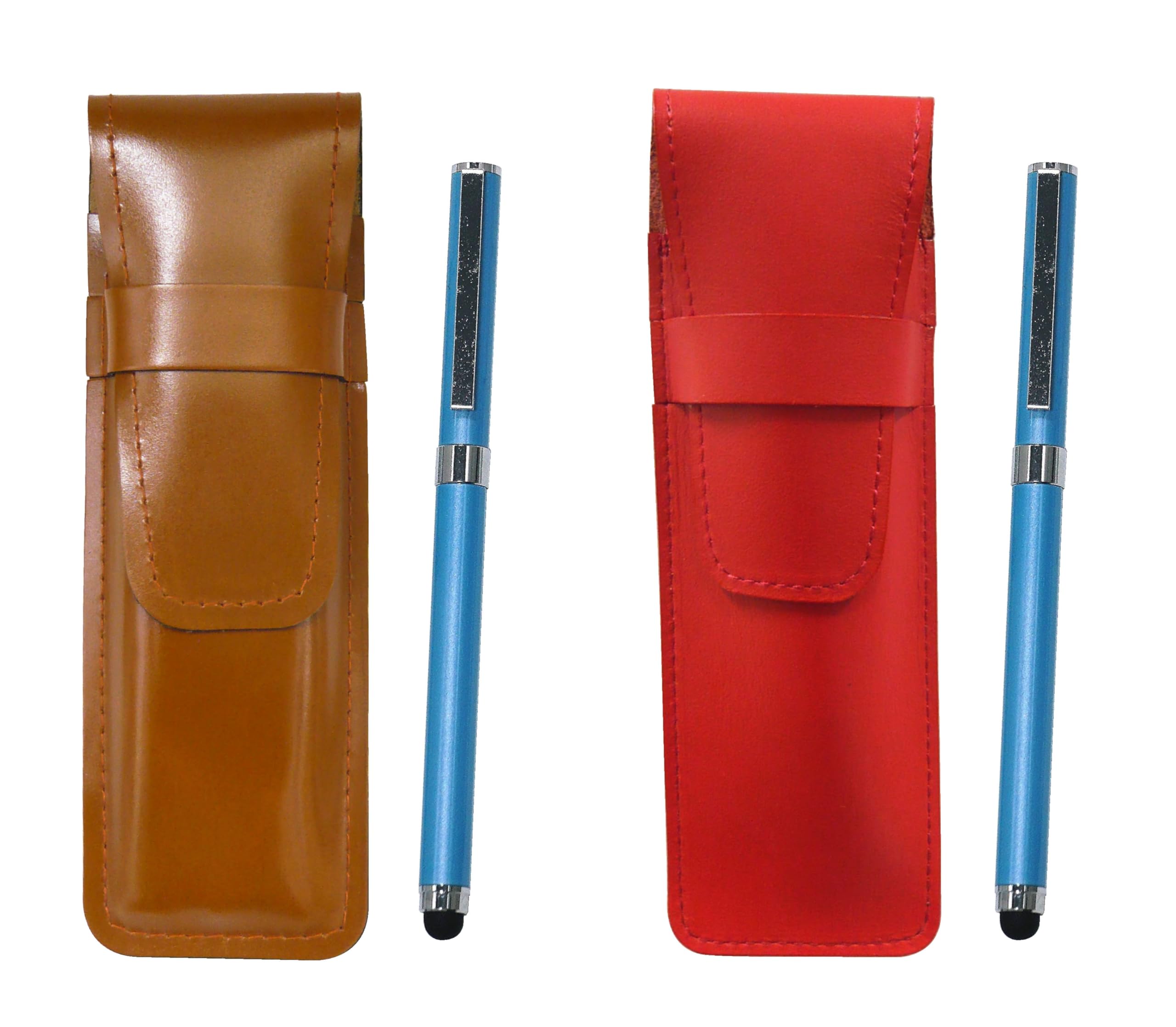 

Slim cowhide pen case red brown set smartphone touch metal cap ballpoint pen extra blue ASCR-QSJW700-L