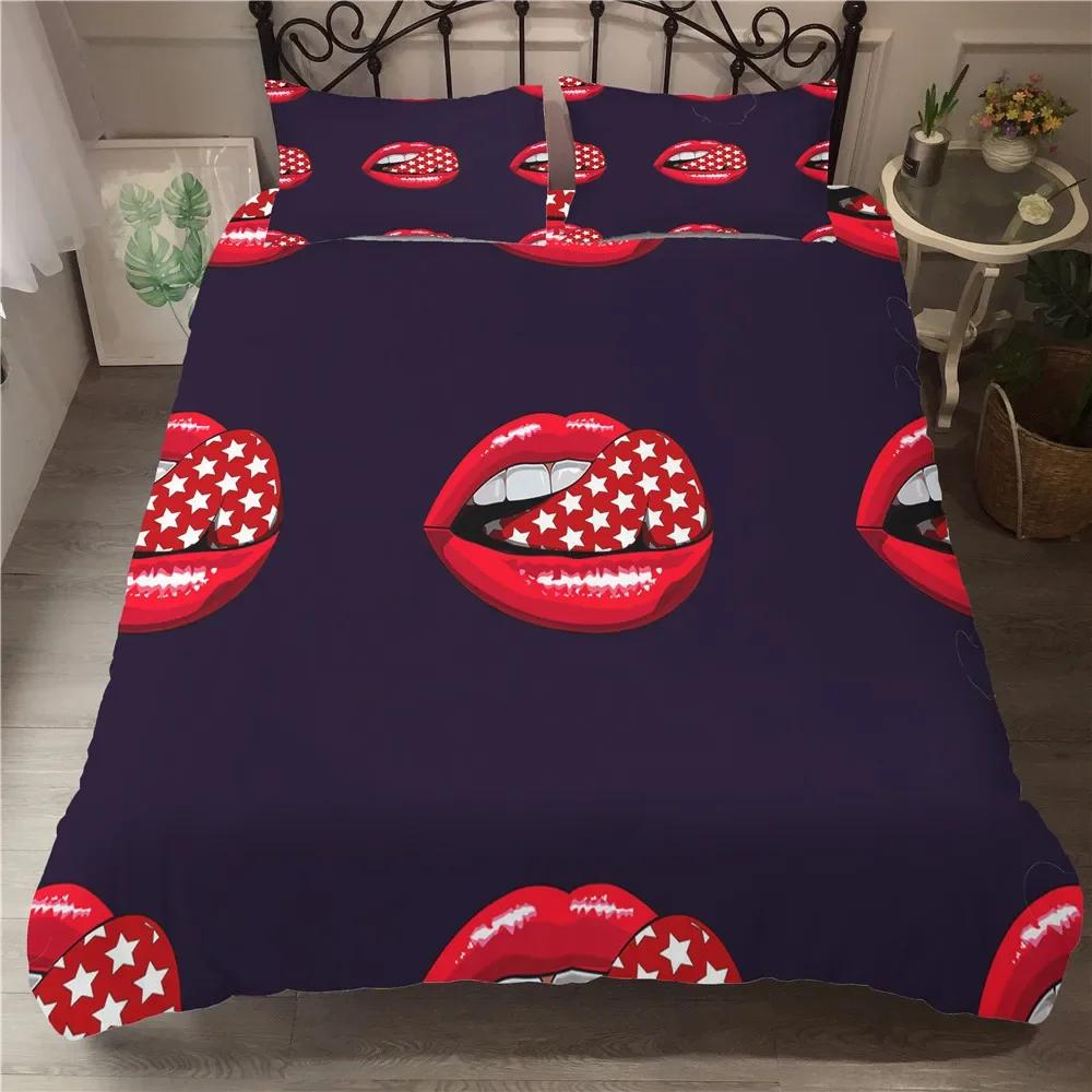 Red Lip King Queen Duvet Cover 3D Sexy Lips Raspberry Bedding Set For Girls Women Kiss Pink Soft 2/3Pcs Quilt Cover Pillowcase