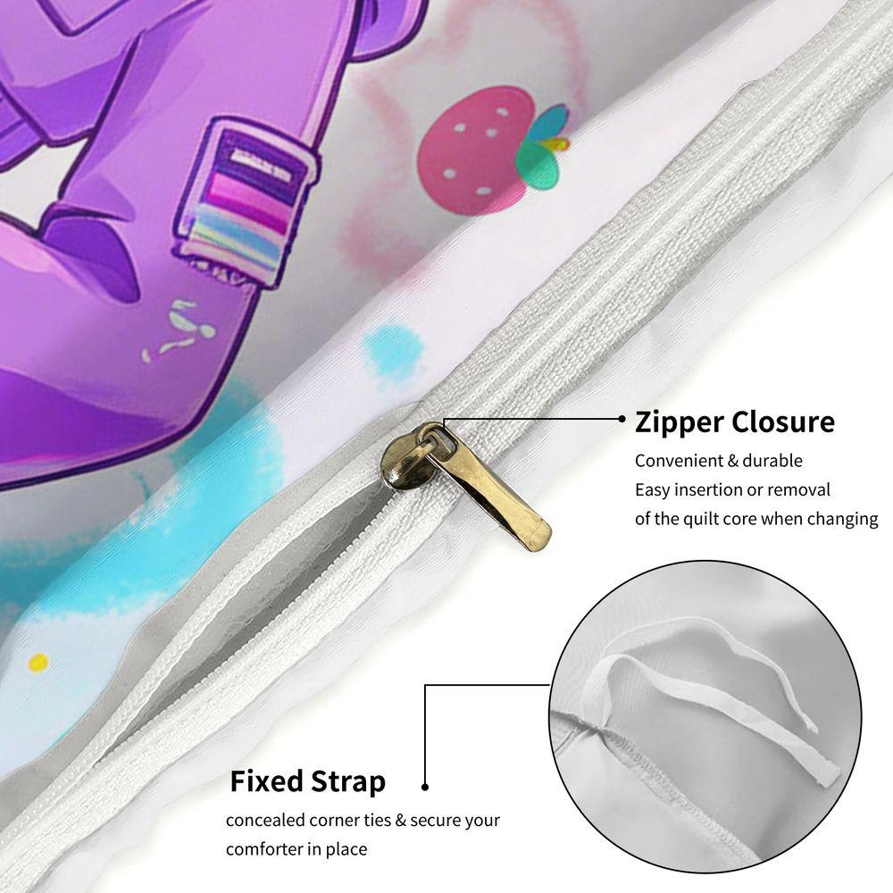 Anime Girls Bedroom Duvet Cover Set Digital Print Bedding Set Cute Cartoon Cat Ears Rainbow Stars Comforter Cover for Teens
