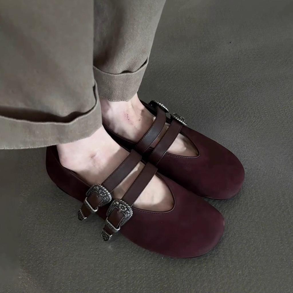 Sheepskin Version~ Temperament French Niche Design Sense with Soft Leather Retro Soft Sole Comfortable Women's Shallow Mouth Single Shoes