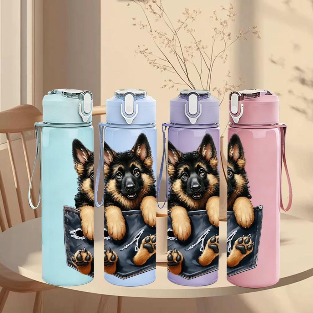 1PC Puppy Denim Pocket Art 750ml Color Plastic Sports Water Bottle Leakproof Flip Straw Lid Suitable for Sports Office Home Use