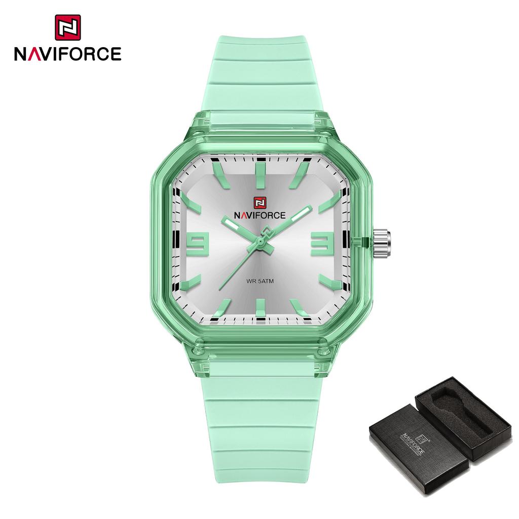 NAVIFORCE Original Women Square Watch Quartz Luminous Pointer Simple Lightweight Silicone Strap Waterproof Women Lady Casual Fashion Watch NF6108