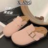 Leather cork bottom children's baotou half slippers outside wear spring and summer new one-pedal lazy shoes