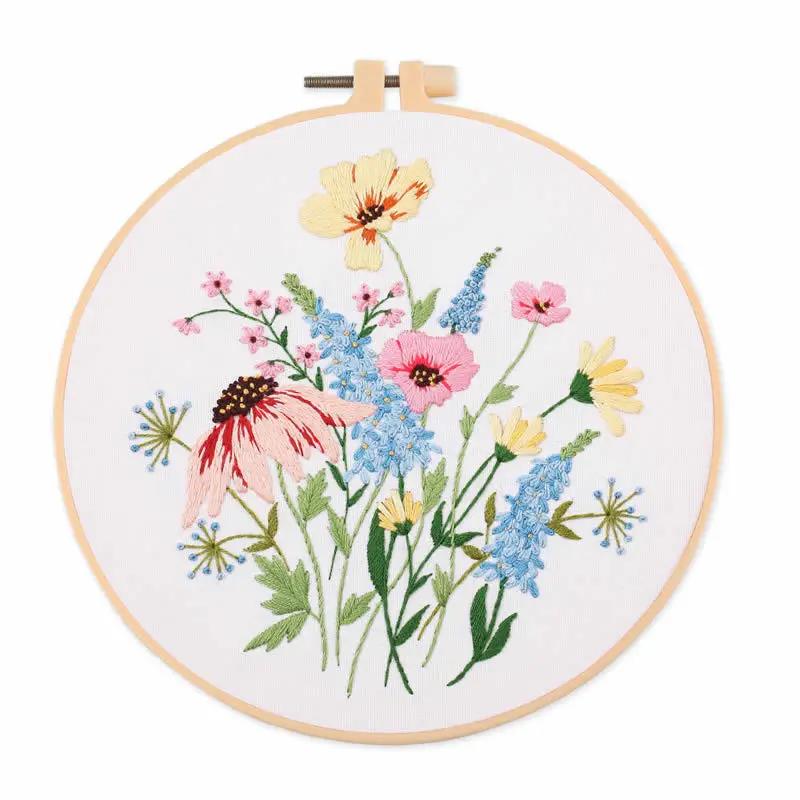 Flower Embroidery kit, Floral Patterns for Beginners, with Hoops, Embroidery Cloth, Needles, Embroidery Thread and Other Tools