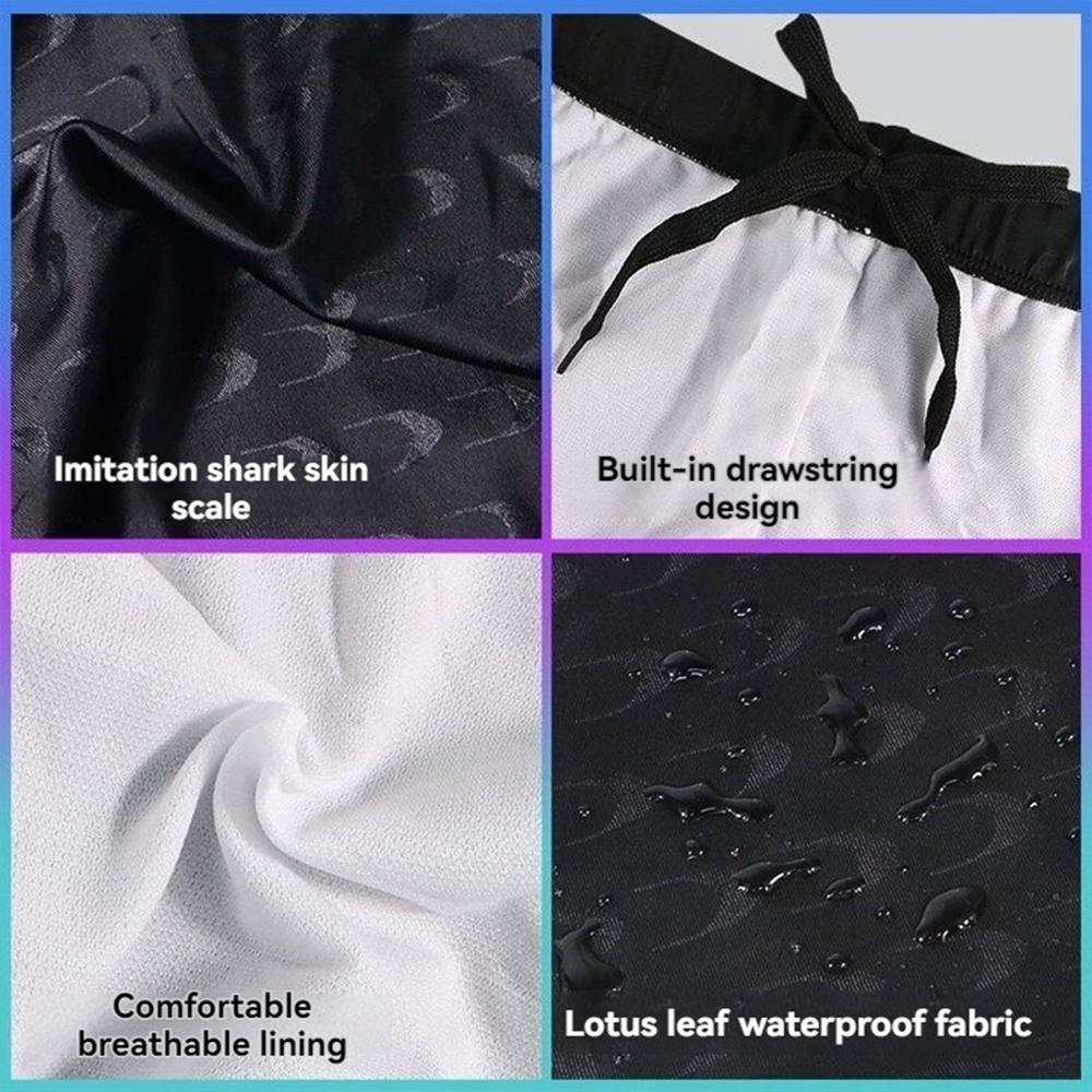 Adult Men, Summer Pure Black Plus Size, Professional Waterproof Quick-drying Bionic Fabric, Shark Skin Swimming Trunks