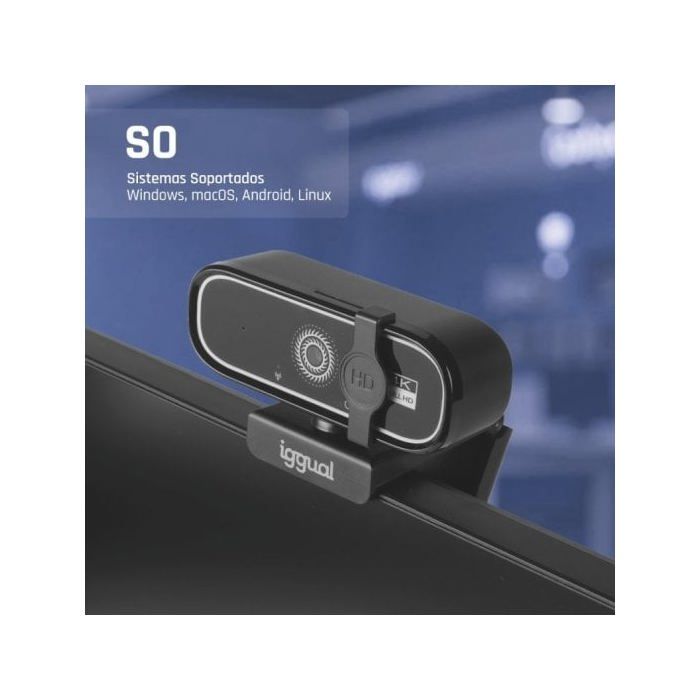 Webcam iggual USB 4K UHD WC3840 Business Pro View 8MP Enfoque Auto Cancelación Ruido