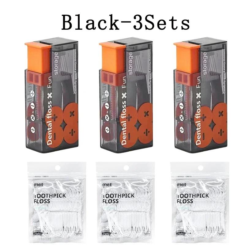 1-10Sets Portable Floss Holder Automatic Ejectable Includes 10Pcs Floss Organizer Press-on Carry-on Disposable Flossing Sticks