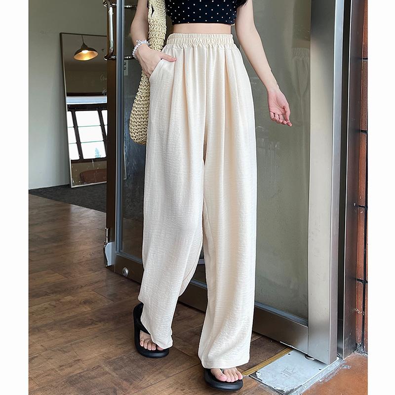 Sommer Damen Süß Bunt Eis Seide Hosen Dame Baggy Vielseitig Elastisch Gerade Beine Hosen Weiblich Weite Beine Hohe Taille Hosen