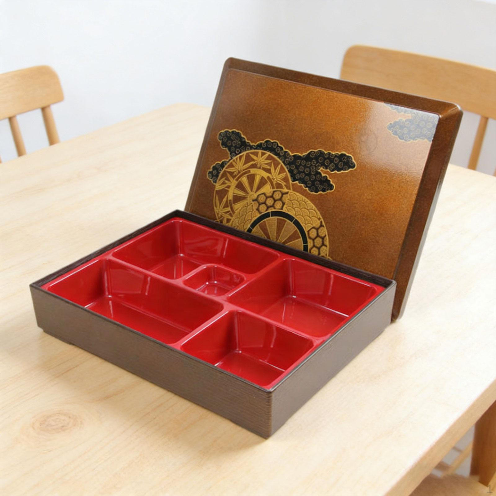 Japanese Bento Box and Compartments with Lid, Food Container Lunch for Sushi Rice Sauce 5 Grid