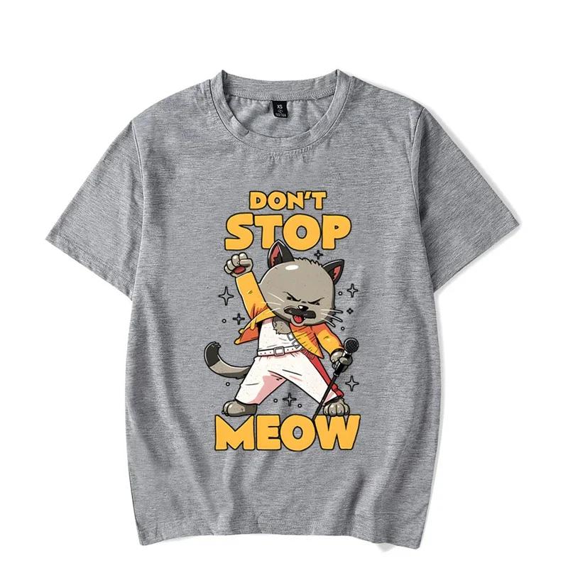 Funny Graphic T-shirt DON’T STOP MEOW Women Shirt Printing Singing Cat Short Sleeves Street Style Cute Cool Girl Shirts