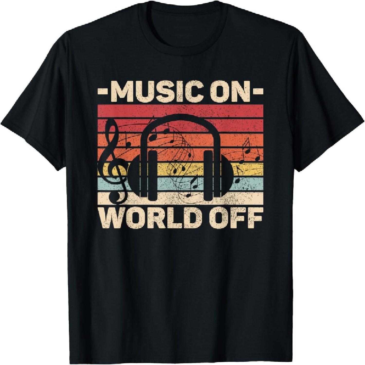 

Music On World Off Music Lovers Musician Outfit EDM Music DJ T-Shirt XXXXXL різнокольоровий