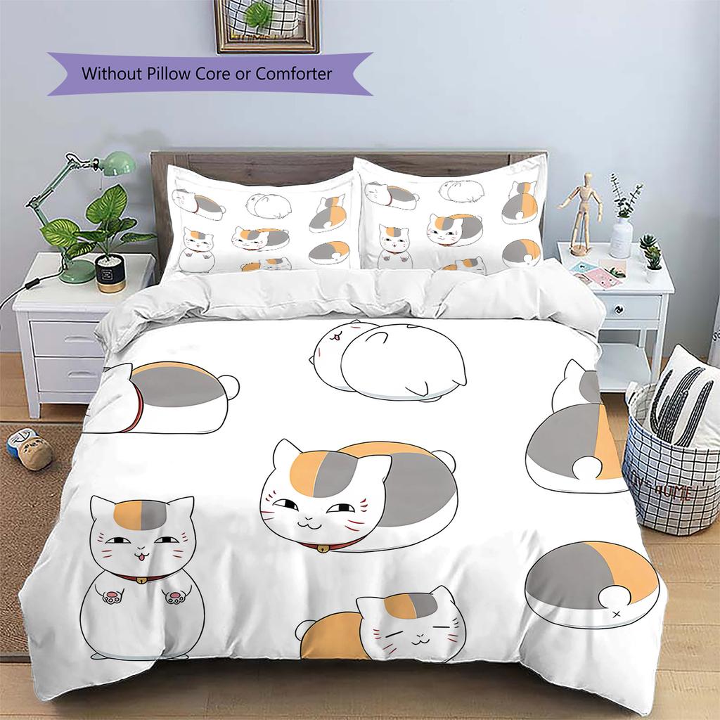 Nyanko Sensei Pattern Bedding,Quilt Set Quilt Cover Pillowcase Home Birthday Gift (1 * duvet cover + 2 * pillowcase, without core)