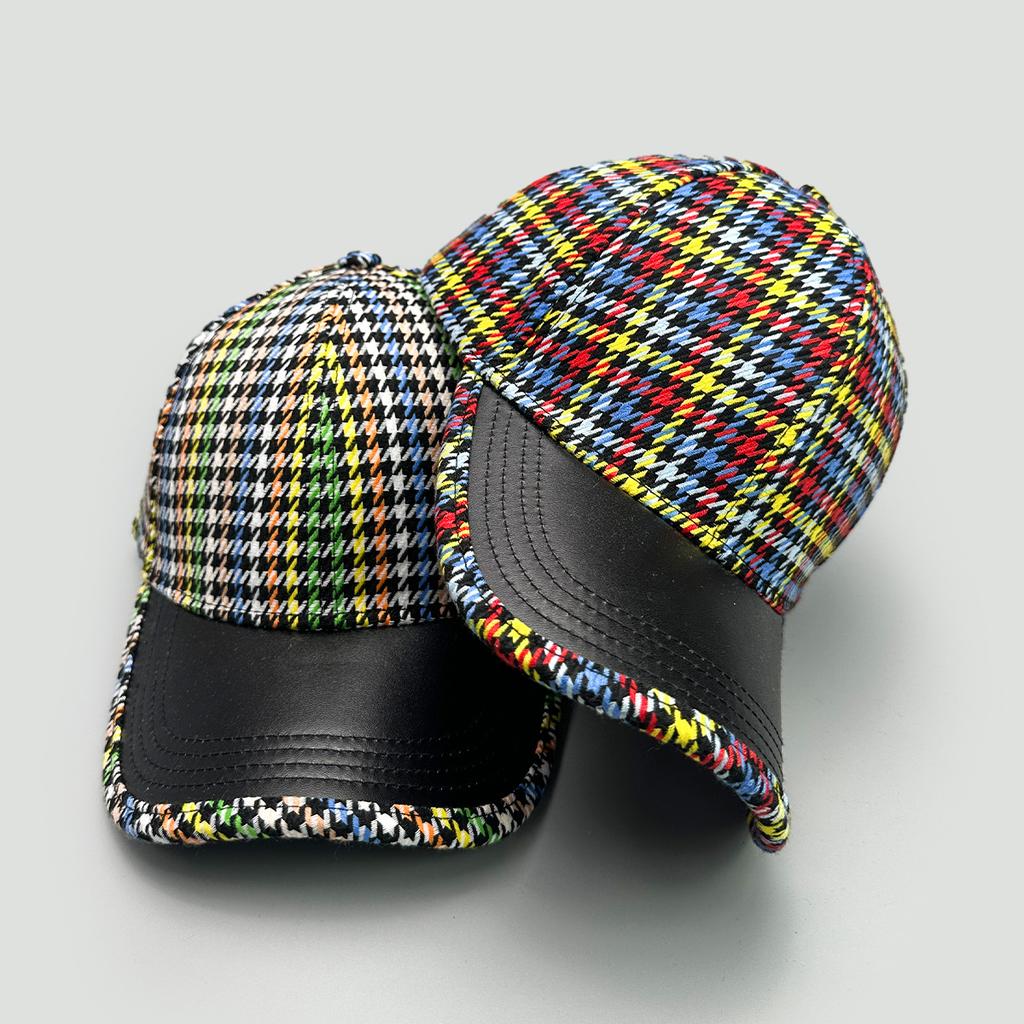 Printed Flower Leather Plaid Baseball Cap Men'S And Women'S Sunshade Hard Top Personalized Color Matching Cap
