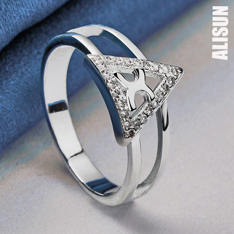 925 Sterling Silver AAA Zircon Triangle Ring Fashion Wedding Jewelry
