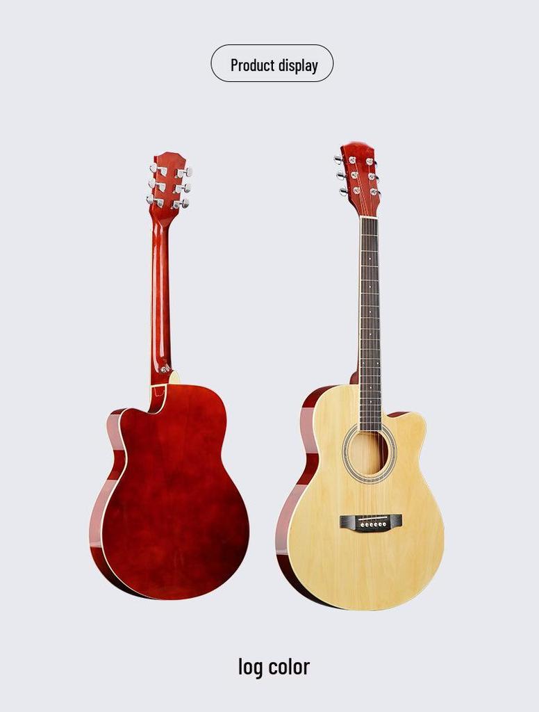 Folk 40-inch Ultra-thin Beginner Guitar for Boys & Girls - All Linden Wood, Polished Finish