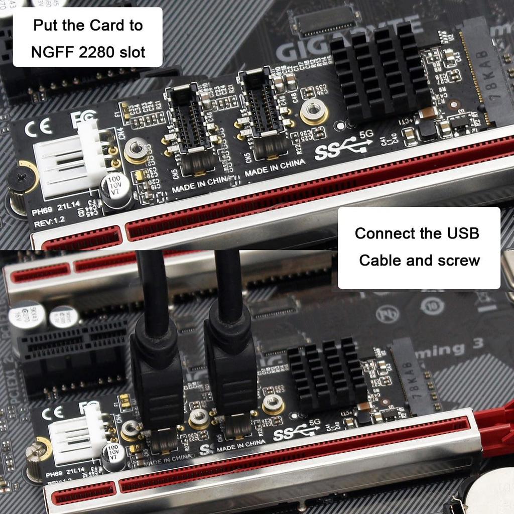 10Gbps Dual Type-E USB 3.1 Front Panel IDC Socket - NVMe NGFF M-Key ExpressCard Adapter for ASM3142 Motherboards