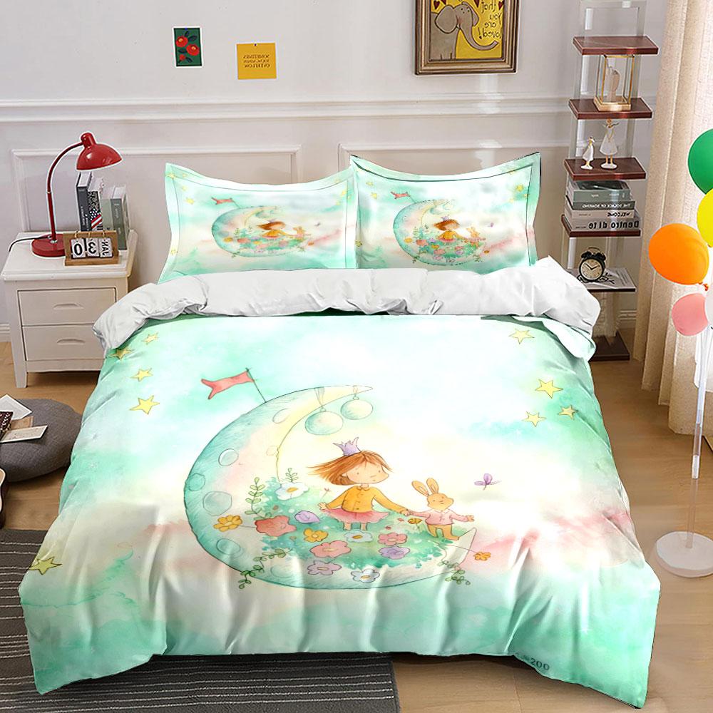Fairy Tale Moon Nursery Decor Soft Comfortable Duvet Cover Bedding Set Included 1*Duvet Cover & 2*Pillowcases, Gift