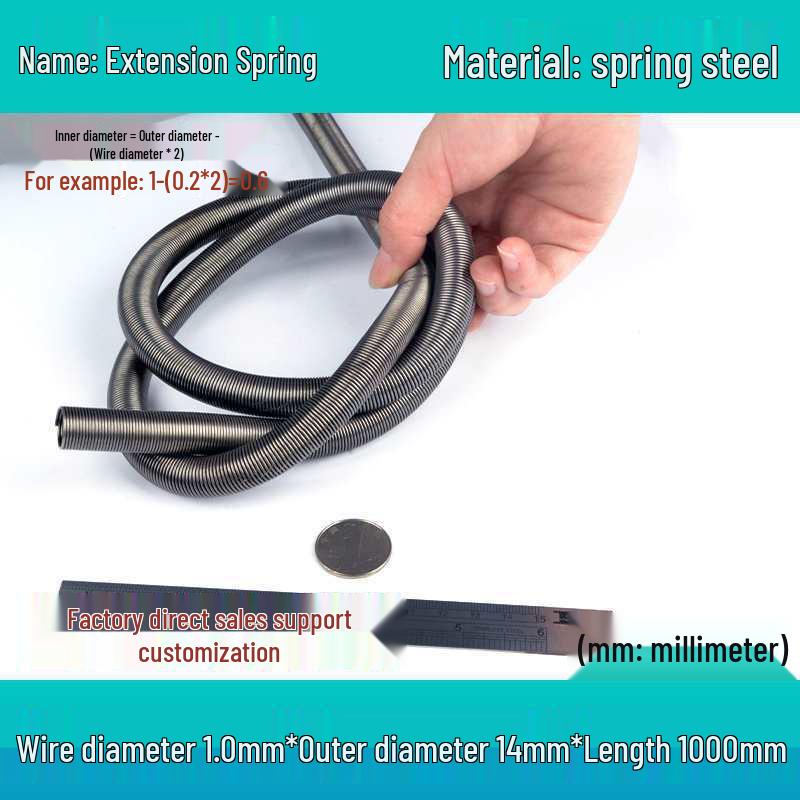 1m Spring Coil Extension with Hook - Strong Tensile Force, Thin Soft Sheath, for Tarpaulins & Sliding Doors