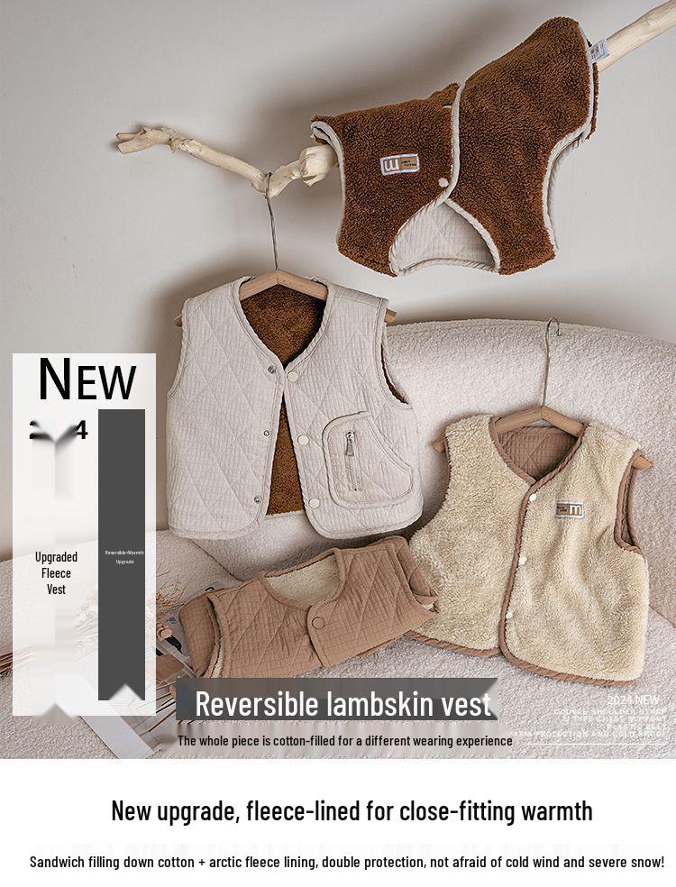 Lambswool Fleece-Lined Baby Vest for Spring & Autumn - Unisex Children's Sleeveless Jacket