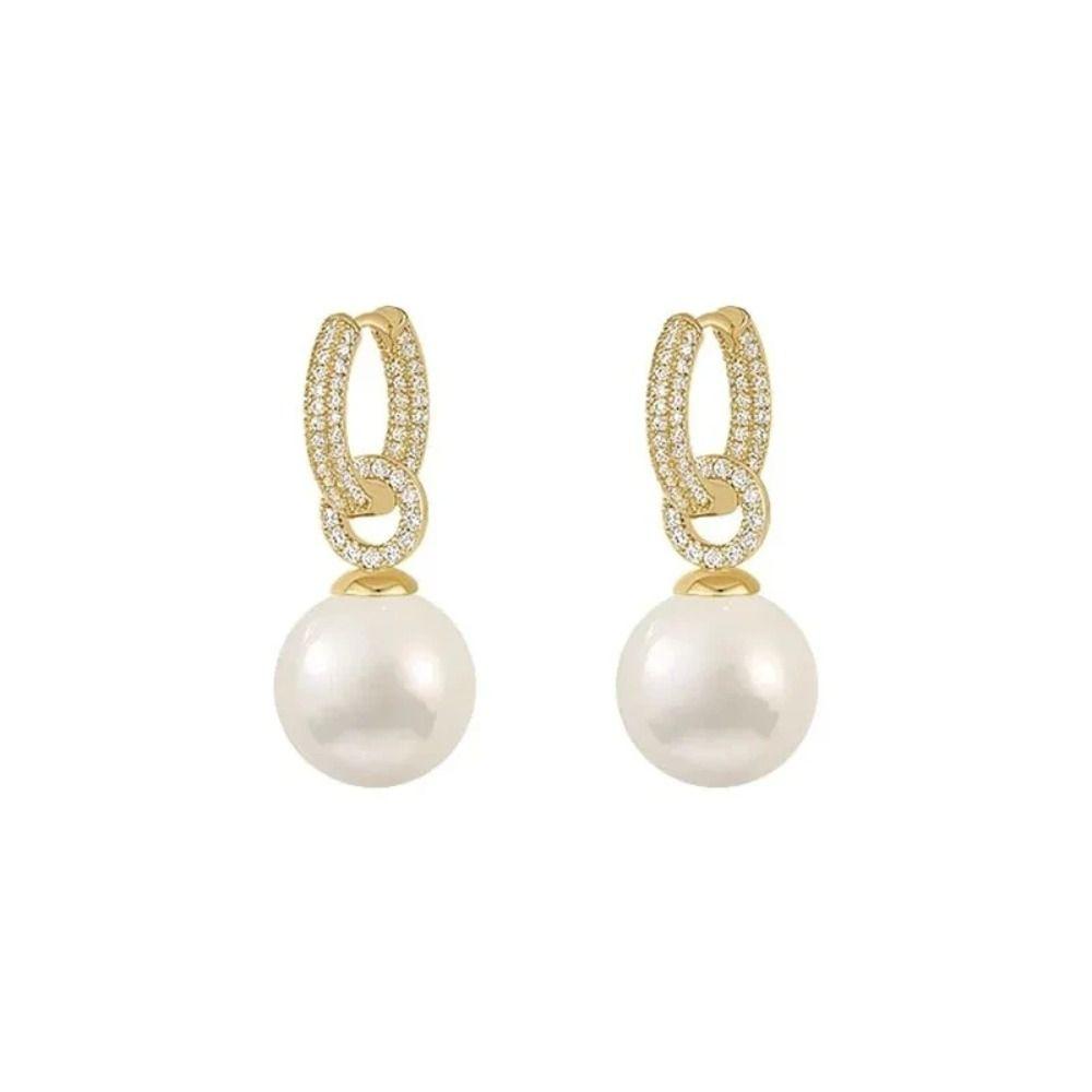 

Zircon Round Hoop Earrings Pearl Accessories Luxury Drop Earrings Girl золотистий