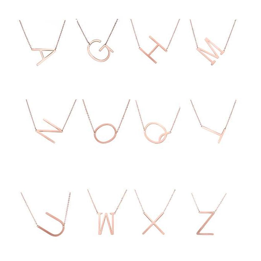 Alphabet Necklace Rose Plated Initial Letter Alphabet A - Z Choker Pendant