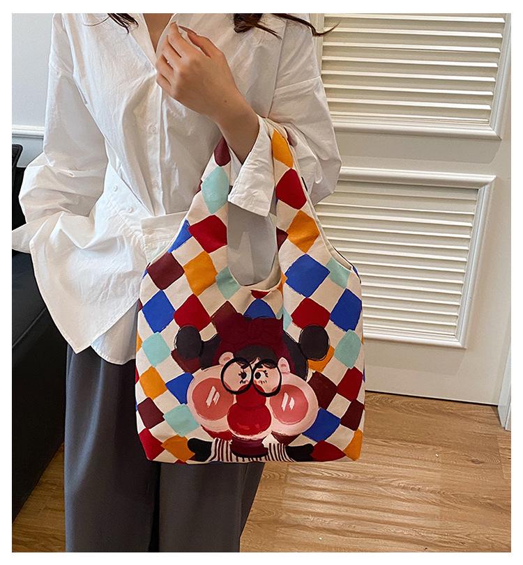 Hand-Painted Cartoon Shoulder Bag: Eco-Friendly Large Capacity for Women & Students