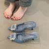 Niche temperament high heels women's 2025 French elegant rhinestone pointed head shallow mouth thin heel empty sandals
