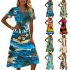 Women's Casual Fashion Floral Print Short-Sleeve V-Neck Dress