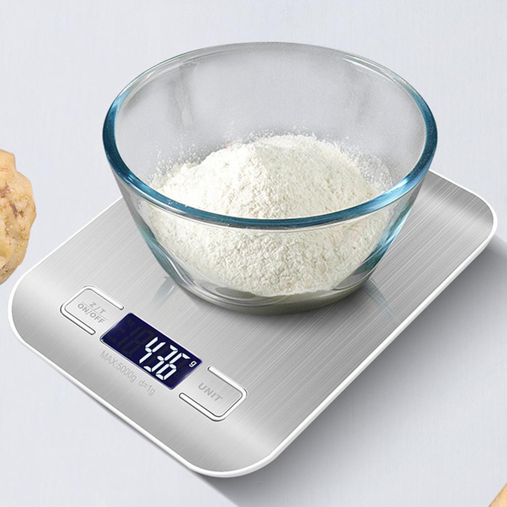 Kitchen Electronic Scale Metallic White LCD Display Waterproof Stainless Steel Cooking Scale for