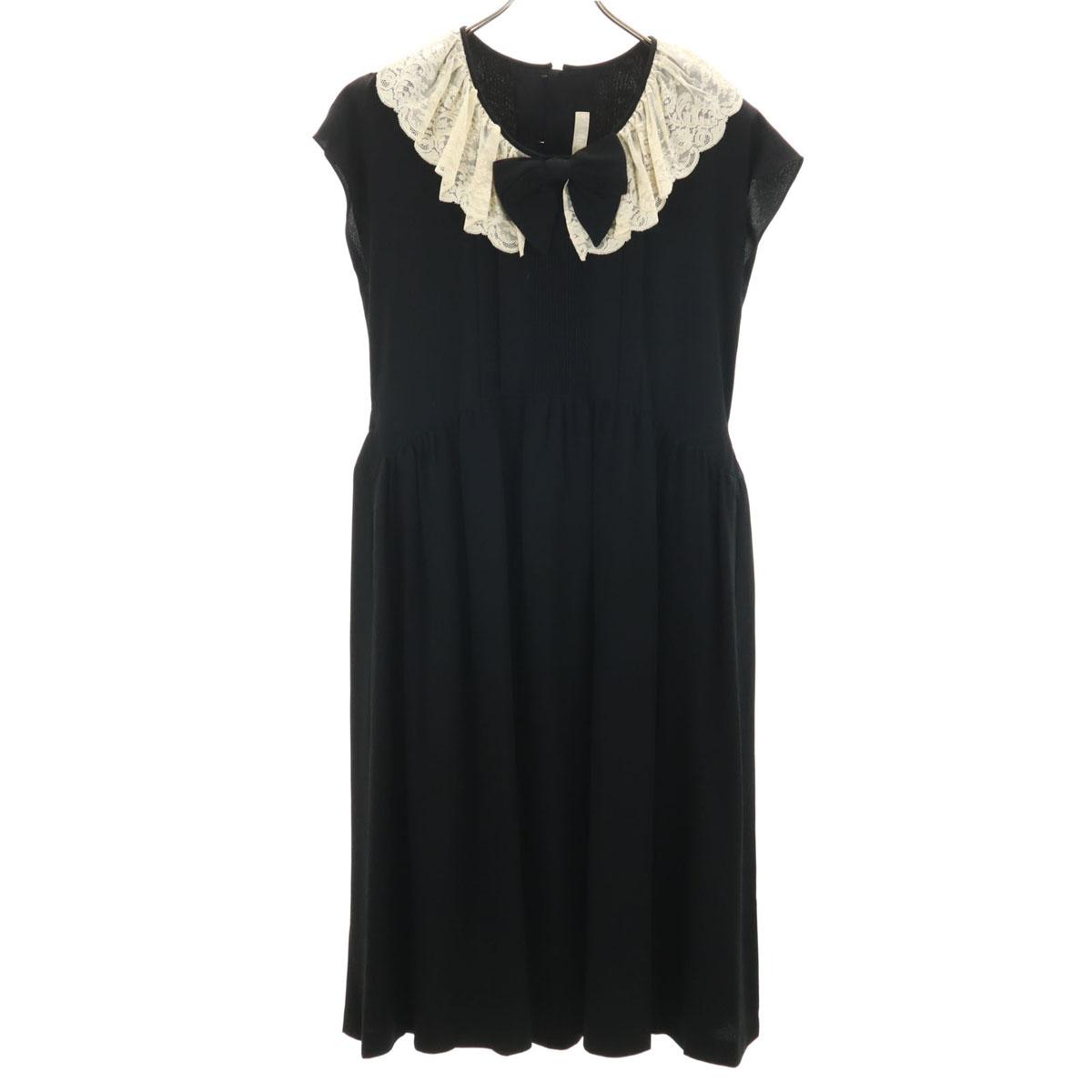 

PINK HOUSE Платье с французским рукавом и кружевным воротником, черное, женское, б/у