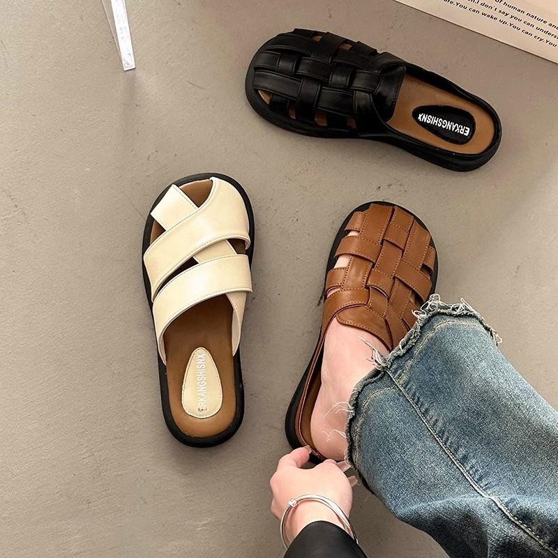 Office slippers women's summer wear 2025 new Baotou Roman half drag versatile casual Muller sandals one pedal