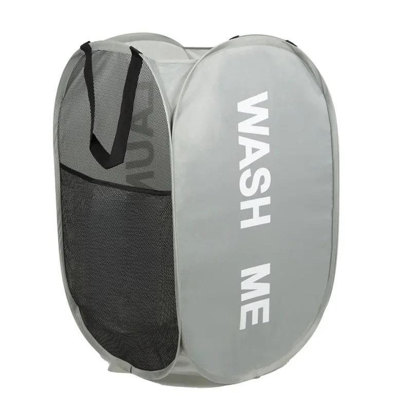 

1pc Portable Mesh Pop Up Laundry Hamper Wide Opening Breathable Collapsible Space Saving Basket For Dorm Travel Bathroom Use 36x36x58cm сірий