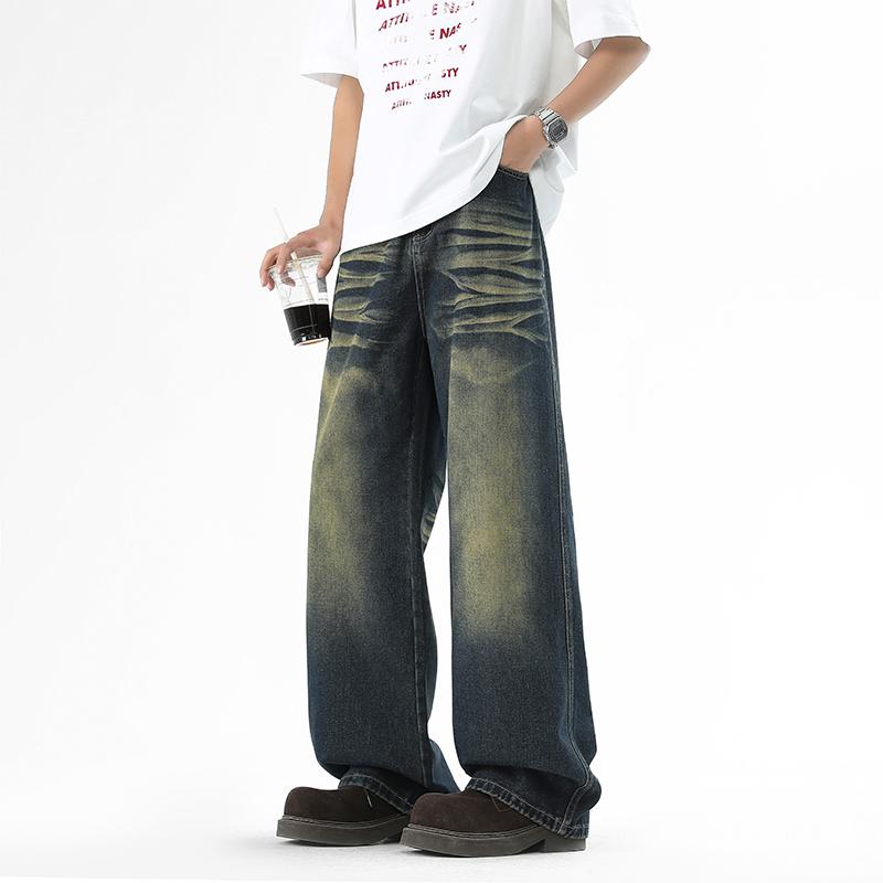 Winter Spring Vintage Wide Leg Denim Pants Men Streetwear Casual Fashion Jeans Trousers