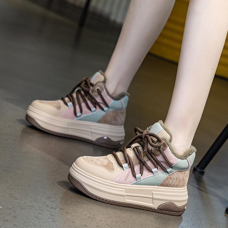 

7СМ Ткань Синтетическая Замша Натуральная Кожа Платформа Клин Женские Массивные Кроссовки Высокий Бренд Осенняя Мода Женская Вулканизированная Обувь 36 розовый