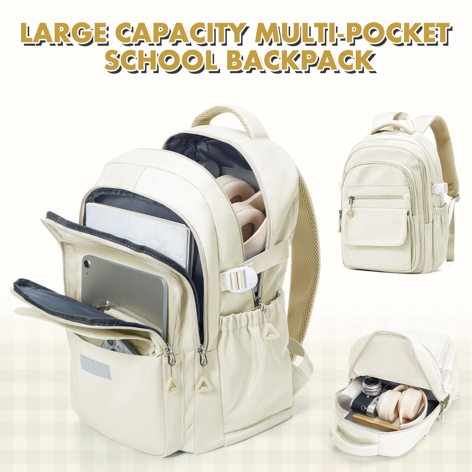 

Aesthetic Backpack for Women School Backpack for Boys Girl, College Multiple Compartments Laptop Bookbag, Casual Travel Backpack бежевый