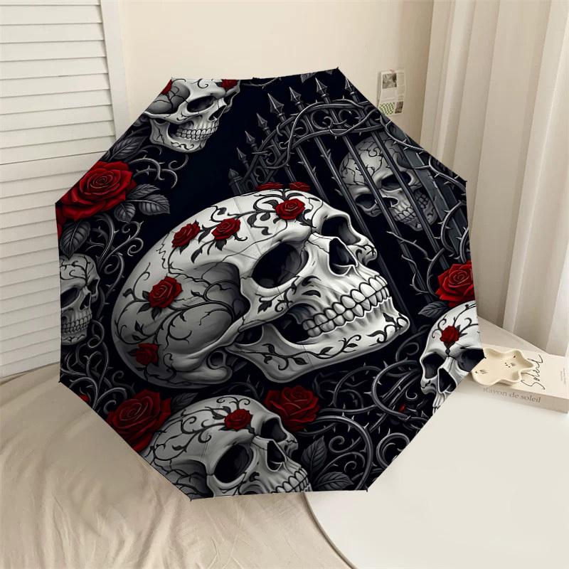 

1PC Skulls Roses Umbrella-8-Rib Reinforced Portable Folding Travel Suitable for All Seasons Outdoor Daily Use Is an Ideal Choice -K0384