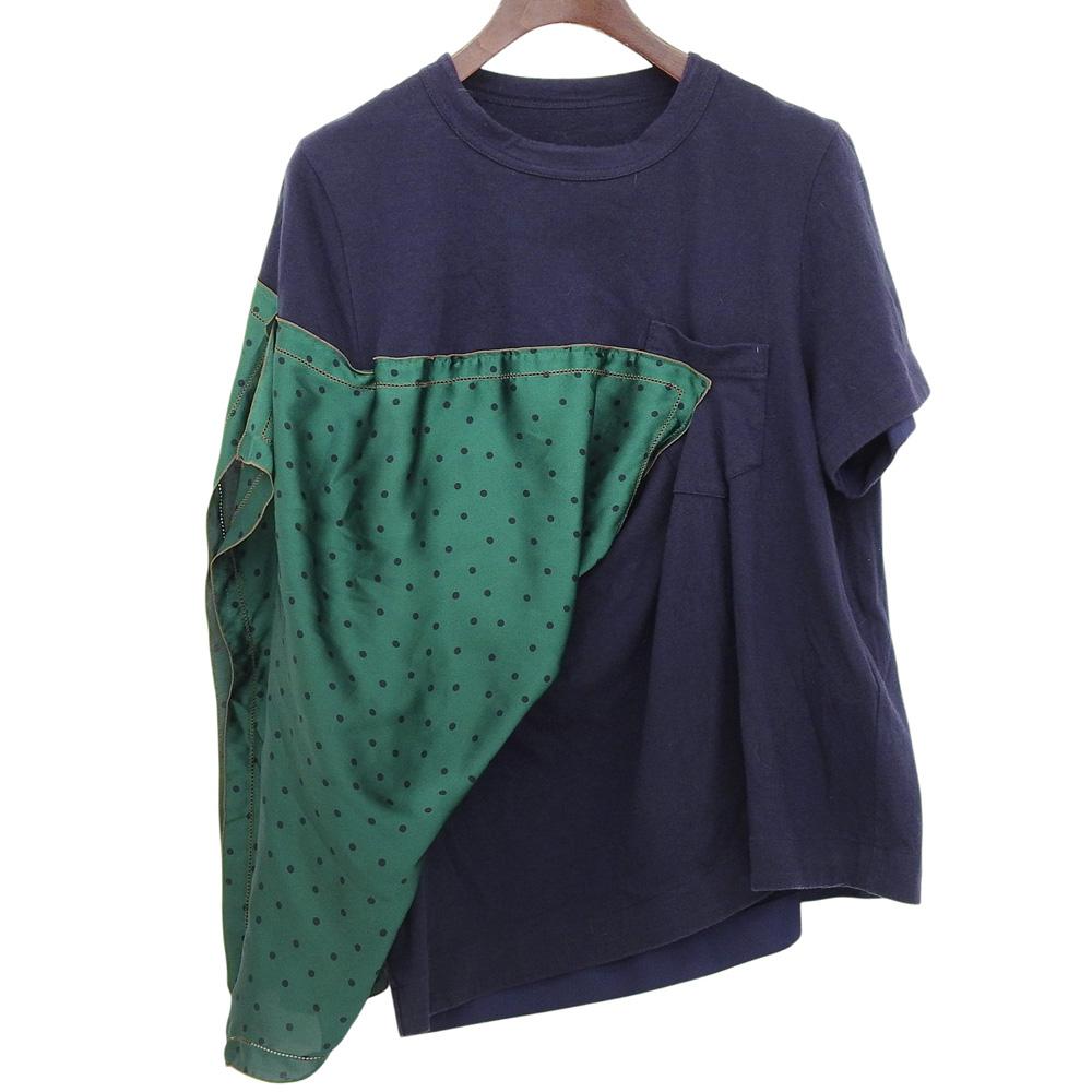 sacai Excellent condition women's docking T-shirt, navy and green, size 2, 19-04324, 19Stainless Steel tops 2 Navy x greenUsed