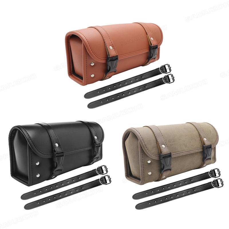 Retro Motorcycle Saddle Bags Black/Brown Leather Motorbike Side Tool Tail Bag PU Luggage Borsello Moto for Harley Universal