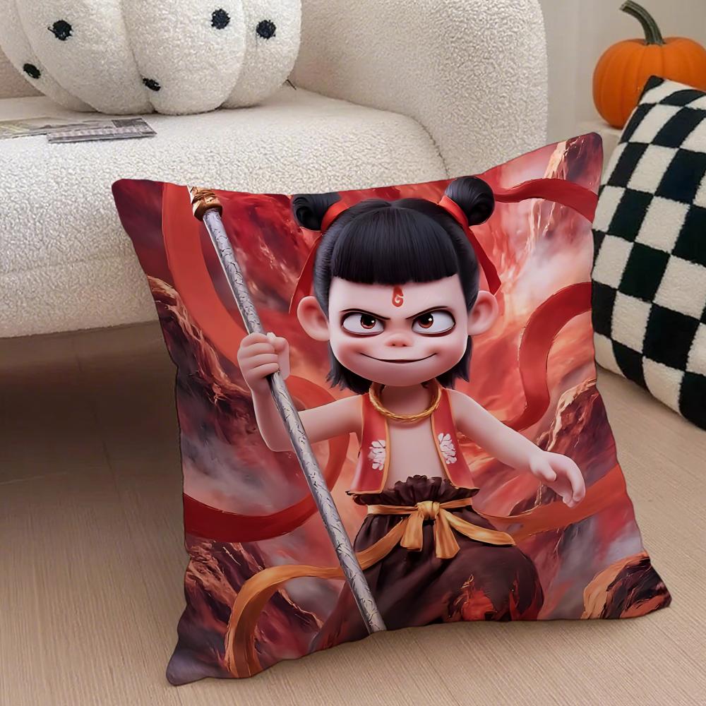 Chinese Style NNe Zha Cushion Cover Throw Pillow Cover Hidden Button Durable Polyester Chair Cushion