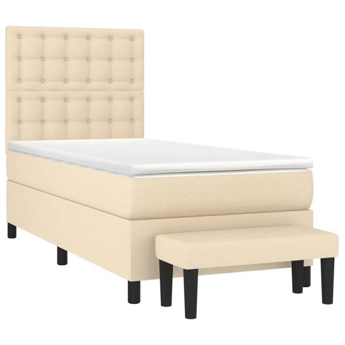Maison Exclusive - Bed Slat Base and Mattress Cream 90x190 Cm Fabric