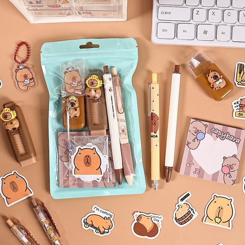Cartoon Capybara Pattern Stationery Set Student Learning Stationery Set Cute Cartoon School Supplies Creative Gift