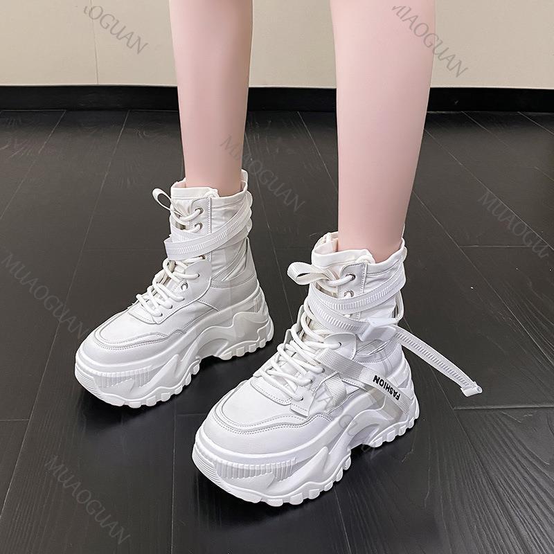Fashion Women's Boots Spring Autumn Platform Shoes for Women Lace Up Chunky High Heels Sport Style Comfort Sneakers Ankle Boots Female