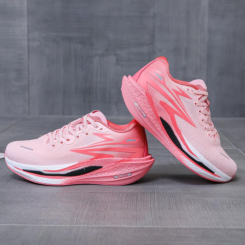 Flying Burning Professional Marathon Running Shoes Carbon Board Racing PB Running Shoes Shock Absorption Training Shoes Light White Sneakers