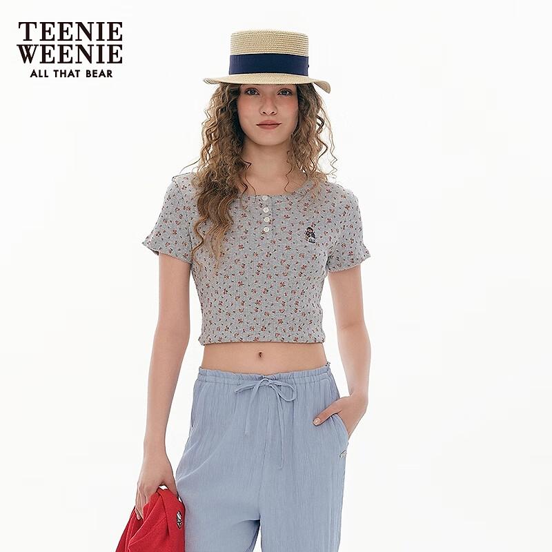 Teenie Weenie Women's Bear & Floral Round Neck T-Shirt