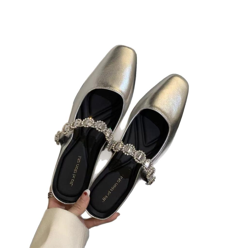 French Bag Head Slippers Women's Summer Outer Wear 2025 Summer New Inner Height Increase Single Shoes Half Slippers Lazy Shoes Muller Shoes